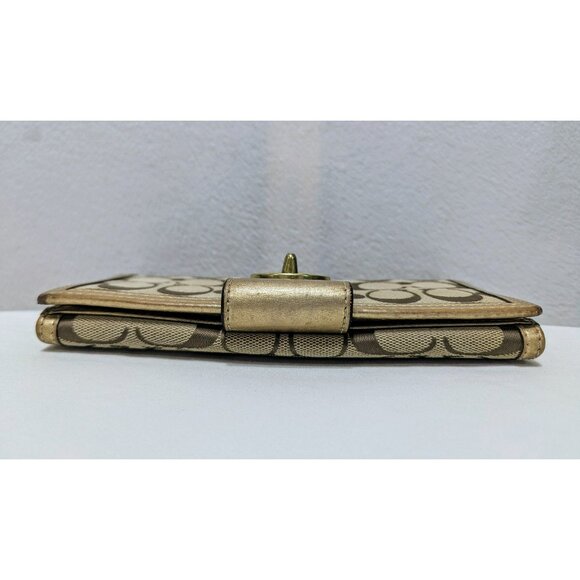 Vintage Coach Signature Turn Lock Wallet Khaki Gold Canvas - Picture 3 of 12